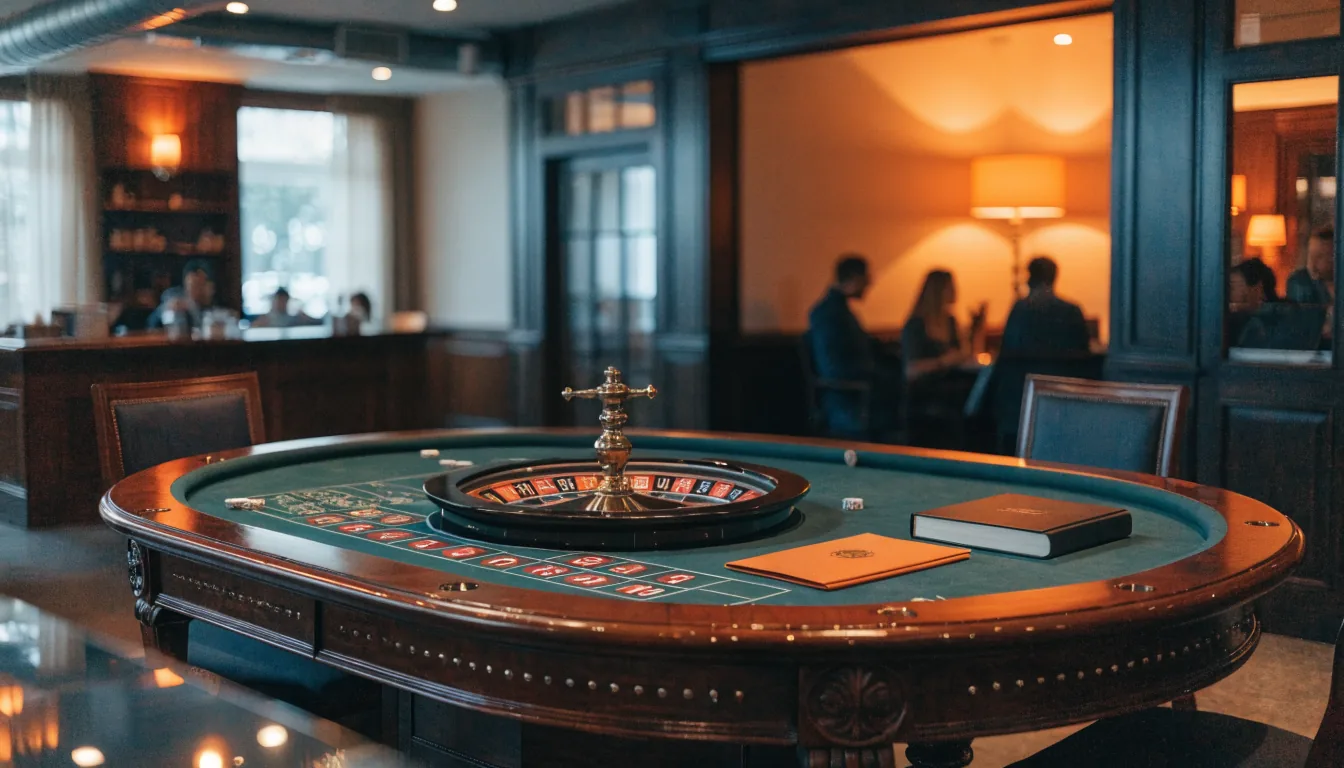 Roulettetafel met wetboek en vergunningsmap in Nederlands casino
